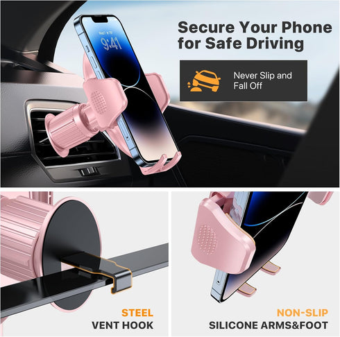 Miracase Phone Holders for Car with Metal Hook Clip, Air Vent Cell Phone Mount, Hands-Free Universal Cradle for iPhone