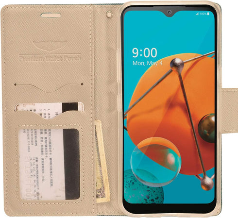 Denim Fabric Wallet Phone Case for LG K51, LG Reflect (LM-K500) - CT5 Gray/Navy Blue