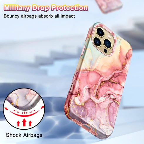Btscase Rose Gold Marble Pattern Case Compatible with iPhone 13 Pro Max 6.7 Inch 2021, Heavy Duty Shockproof Full Body