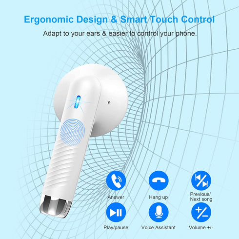 Jxrev Wireless Earbuds, Bluetooth 5.3 Noise Cancelling Mic, IP7 Waterproof Sports Earphones, 32H Playtime, White