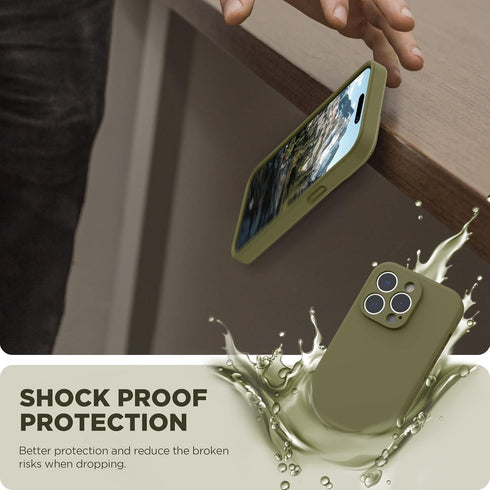 SURPHY iPhone 14 Pro Max Case with Screen Protector, Liquid Silicone, Khaki Green, Soft Microfiber Lining