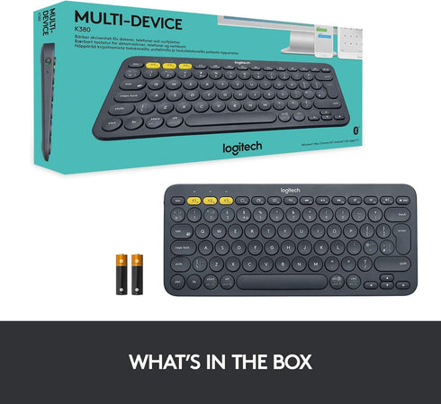 Logitech K380 Bluetooth Keyboard, Compatible with Windows, Mac, Chrome OS, Android, iPad, iPhone, Apple TV, Dark Grey