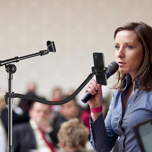 Phone Holder for Mic Stand/Music Stand/Treadmill/Spin Bike, 50 cm Long Flexible Gooseneck Arm Super Crab Clamp Mount