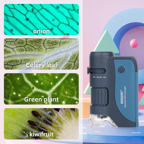 Pocket Microscope, 60x-120x Handheld Mini Microscope for Kids, 5 Slides Specimens, BEBANG Portable Educational Kit