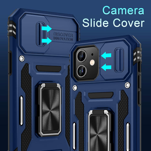 DEERLAMN iPhone 12 Case with Slide Camera Cover + Screen Protector (2 Packs), Military Grade Shockproof Protective