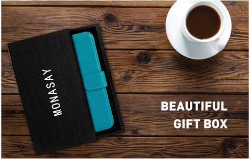 MONASAY Wallet Case for Galaxy Note 9, 6.4 inch, Light Blue Flip Folio Leather Cover with RFID Blocking