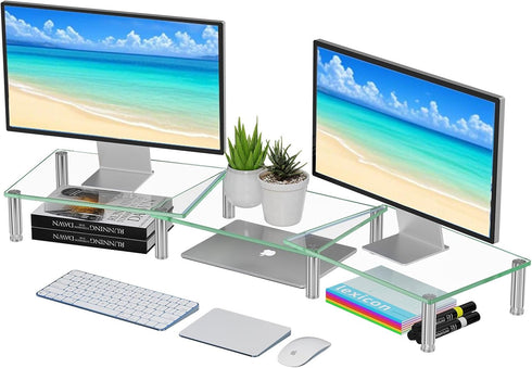 Simple Trending Dual Monitor Stand Riser, Computer Office Desktop Organizer for 2
