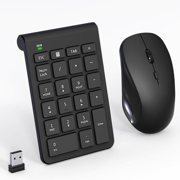 Tioleje Wireless Mouse and Number Pad Combo - 22 Key USB Keypad and