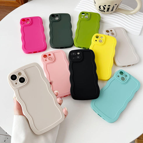 Caseative for iPhone 14 Case, Solid Color Curly Wave Frame Soft Compatible with iPhone Case (White,iPhone 14)
