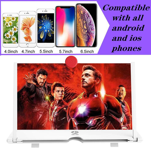 3D Screen Magnifier Amplifier, HD Projector for Movies, Videos, and Games, Foldable Phone Stand for All Smartphones