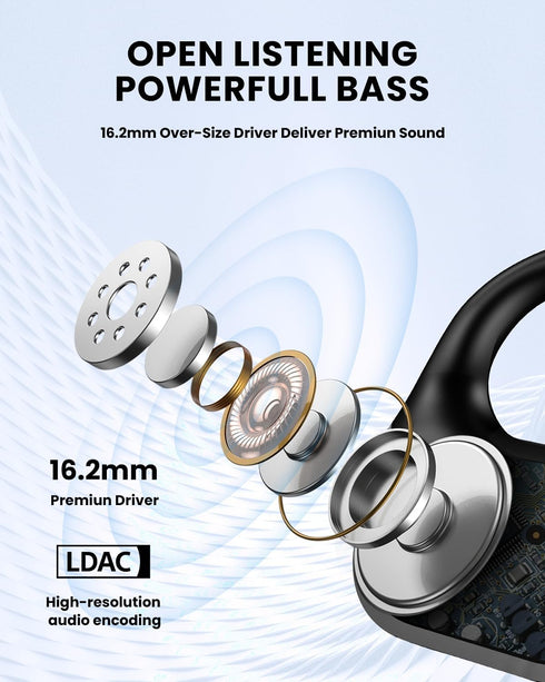Open Ear Bluetooth 5.3 Headphones, 30H Playback, Lightweight Wireless Earbuds with Ear-Hook for Running, Black