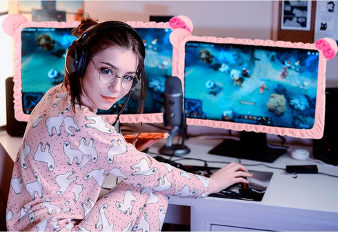 2 17''-24'' Hoteam Pcs Kawaii Computer Monitor Cover with Cat Ear Furry Cute Pink Monitor Dust Cover Protector Lovely