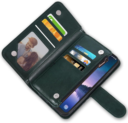 Asuwish Wallet Case for Samsung Galaxy S8 Active - Dark Green, with Tempered Glass Protector & Flower Flip Card Holder.