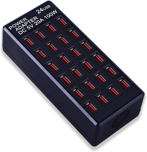 24-Port 100 Watt USB Charging Station, Fast Charger for Home & Travel