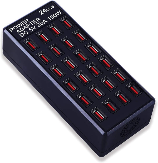 24-Port 100 Watt USB Charging Station, Fast Charger for Home & Travel
