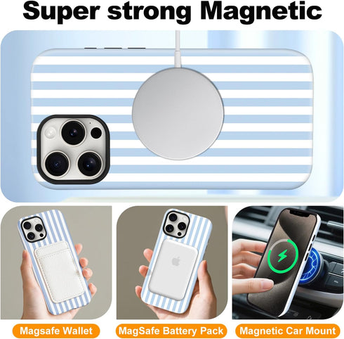 flewfun 13/14 Magnetic for iPhone Case Cute Stripes Phone Case, Shockproof Slim TPU and Hard PC Protective Phone Cover