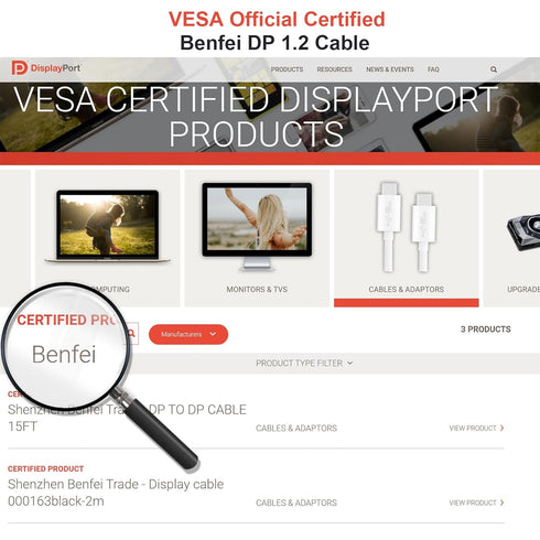 8K 10 2 Pack, 8K@60Hz, 4K@144Hz 120Hz, 2K@240Hz BENFEI [VESA Certified DisplayPort to DisplayPort Feet Cable DP to DP