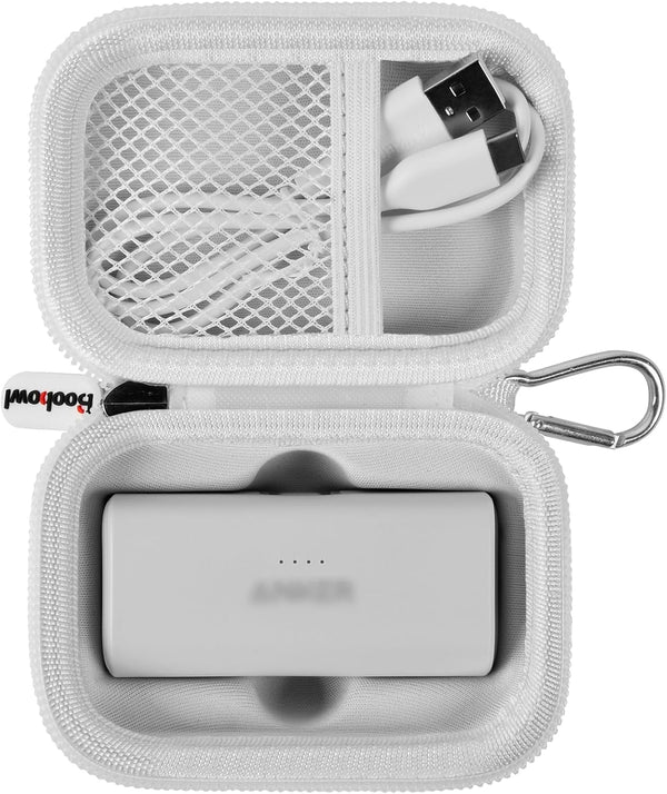 Boobowl Case for Anker Nano Portable Charger Power Bank 5,000mAh with Built-in Lightning Connector - White