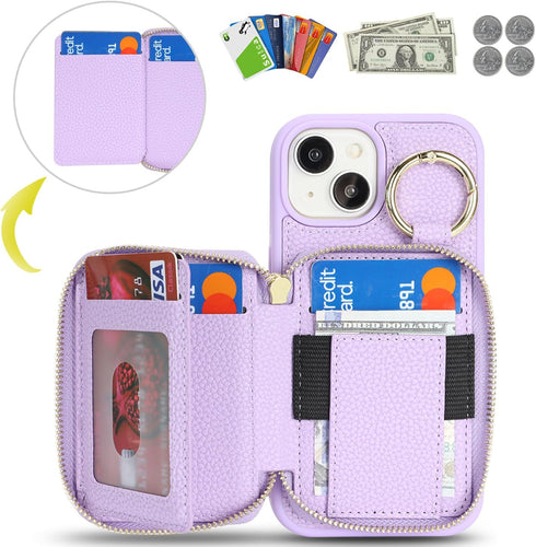 Hamany 13 13 5G 6.1 Inch-Purple Compatible with iPhone Wallet Case with Card Holder,for iPhone Phone case Wallet