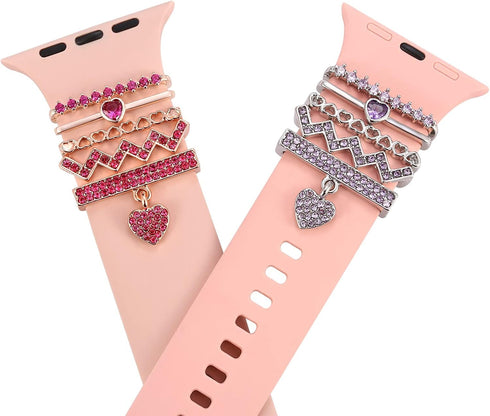 Decorative Heart Rings Loops Compatible with Apple Watch Silicone Bands Charms for iwatch Series
