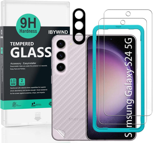 Ibywind 2 Pack Screen Protector For Samsung Galaxy S24 5G, 9H Hardness Tempered Glass with Camera Lens Protector