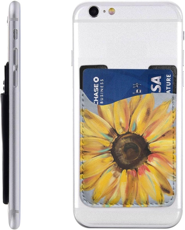 Sunflower Phone Card Holder, Adhesive Credit Card Holders Sleeve for Phone Case Compatible with Most Phones