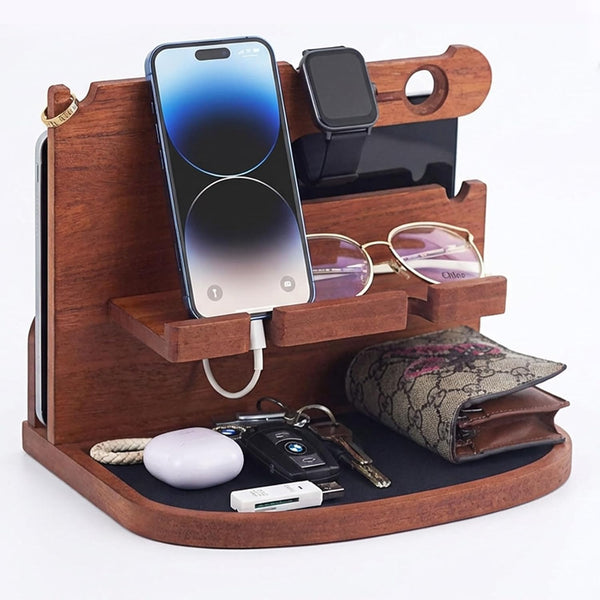 Krismax Wood Phone Docking Station for Men, Husband, Dad.-Nightstand & Desk Organizer-Anniversary Idea