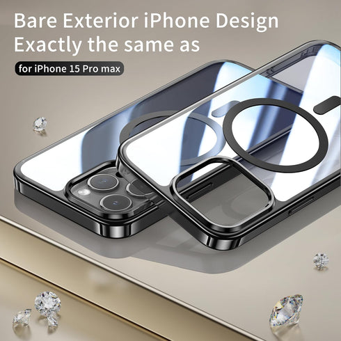 Jmltech iPhone 15 Pro Max Case - Clear Magnetic Silicone Bumper, Shockproof Hard Back, 6.7" with MagSafe.