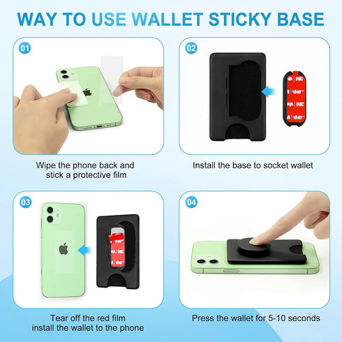 Adhesive Base for Pops Wallet, 2pcs Detachable Sticky Back Replacement Compatible with Socket Wallet Plus, Black