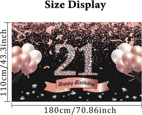 Trgowaul 21st Birthday Decorations - Rose Gold Backdrop 5.9 x 3.6 Ft for Women Happy 21st Banner