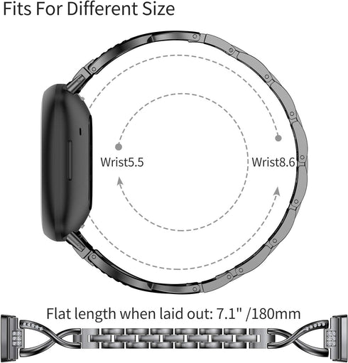 Wearlizer Metal Band Compatible with Fitbit Versa 4/3/Sense/Sense 2 - Dressy Stainless Steel Rhinestone Bracelet
