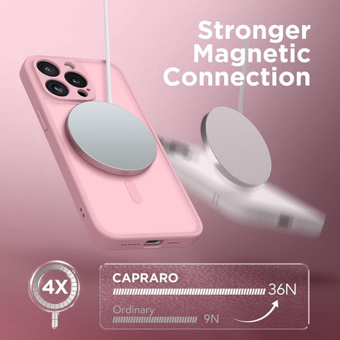 CAPRARO Magnetic iPhone 14 Pro Case, Peach Pink, Slim Shockproof Cover with Full Camera Protection & MagSafe