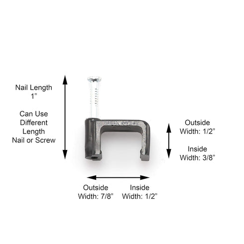 THE CIMPLE CO - Siamese Coaxial Cable Clips, Cat6 Electrical Wire Clip, 1/2 in Nail Clip, Black (50 pcs)