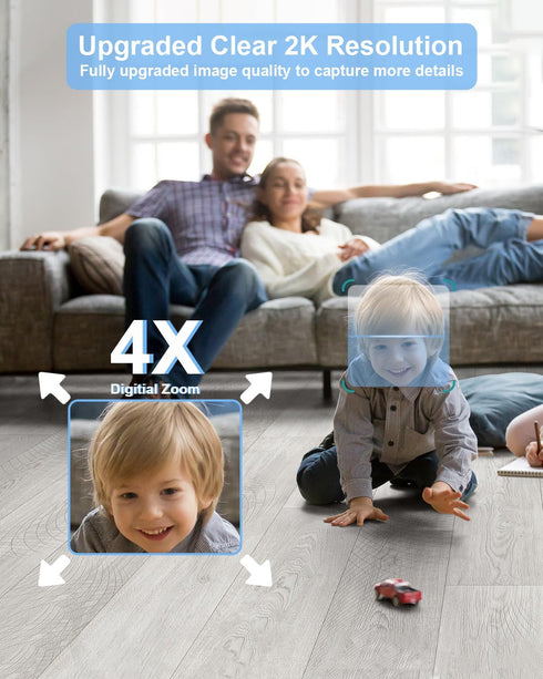 Golspark Indoor Security Camera 2K - Pet Camera for Home Security, Motion Tracking, 2-Way Audio, Night Vision, Cloud &