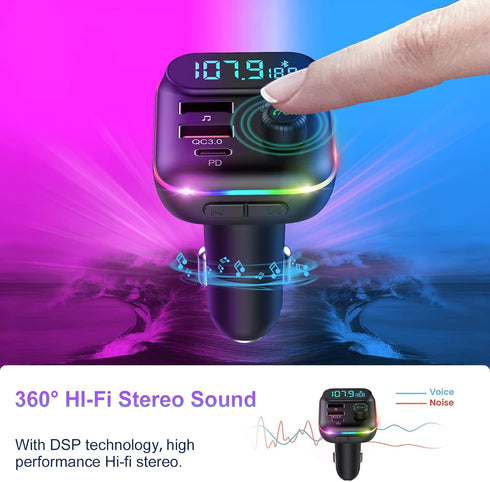 VR Robot Upgraded Bluetooth FM Transmitter for Car, Wireless Bluetooth 5.0 Adapter with Dual USB Ports, 20W PD+QC3.0