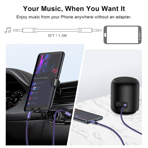 3.5mm Audio Cable, 5FT 2Pack Aux Cord 3.5 mm Male to Male Car Stereo Jack Cord TRS Auxiliary Audio Cable, Hi-Fi Sound