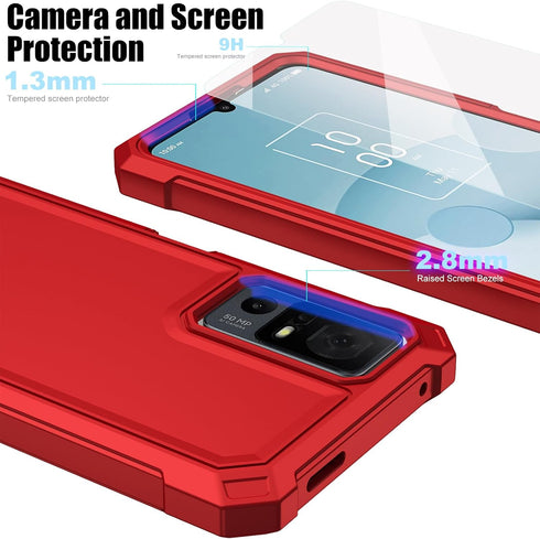 Ailiber Slim Rugged Case for Jitterbug Smart 4 & TCL 40T/40XL, Dual Layer, Shock-Absorbing TPU Bumper, Red.