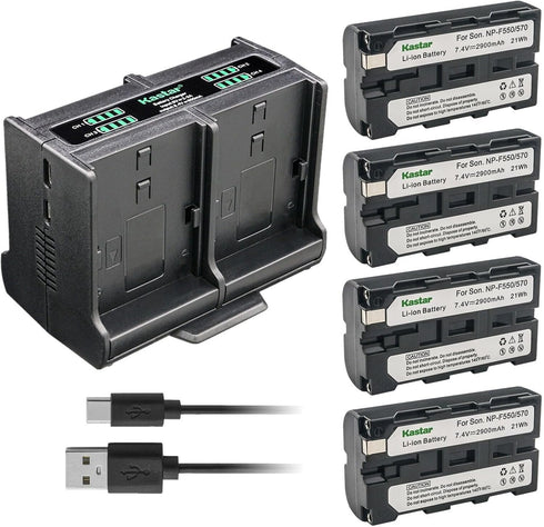 Kastar 4-Pack Battery and Quadruple Charger for Sony CCD-TRT97, CCD-TRV101, CCD-TRV20, CCD-TRV300 Cameras