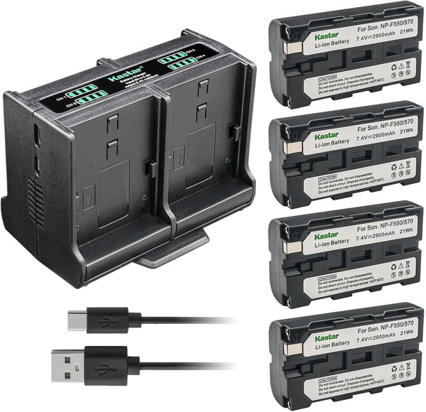 Kastar 4-Pack Battery and Quadruple Charger for Sony CCD-TRT97, CCD-TRV101, CCD-TRV20, CCD-TRV300 Cameras