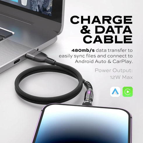 Statik PowerPivot 12W USB to iPhone Compatible Charging Cable - Right Angle with 360 Degree Rotating Head
