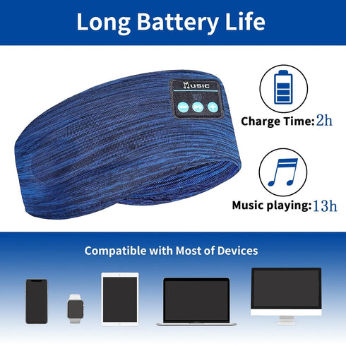 Sleep Headphones Headband Wireless for Sleeping Side Sleepers - Adjustable Bluetooth Headphones for Women Men (Blue)