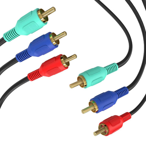 Cmple 3 RCA Cable 12ft - Male to Male RGB Component Audio Video A/V Cable for HDTV, Home Theater - Black