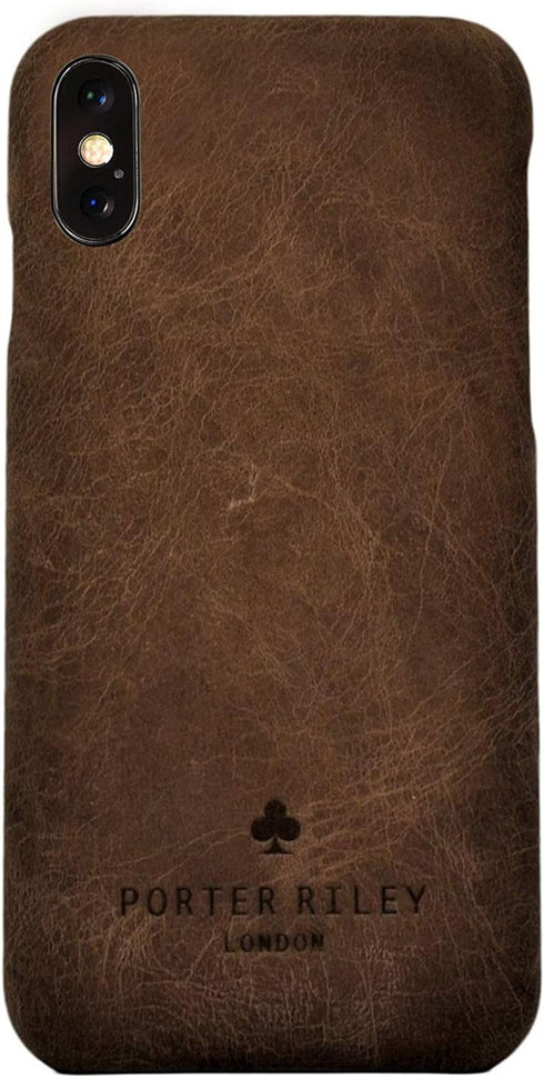 Porter Riley Leather Case for iPhone X/iPhone Xs - Chocolate Brown, Premium Genuine Leather Slimline Back Case