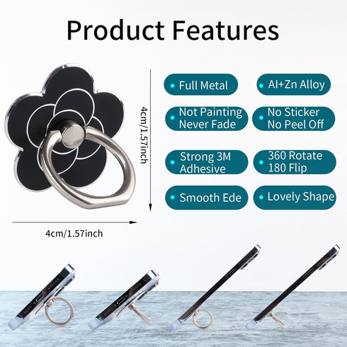 KINMINGZHU 4pcs Flower,360 180Angle Cell Phone Ring Stand,Cell Phone Ring Holder Rotate and Adjustable Metal Finger