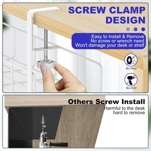 Under Desk Cable Management Tray, 15.7'' White Steel Organizer, No Drill Wire Management Rack, 1 Pack
