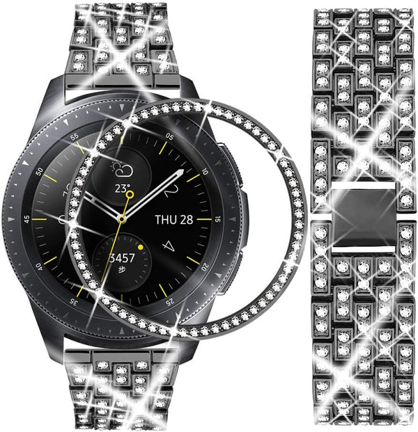 Dsytom Compatible with Samsung Galaxy Watch 42mm Band + Bezel, 20mm Diamond Strap Bracelet for Galaxy Watch 4 Classic