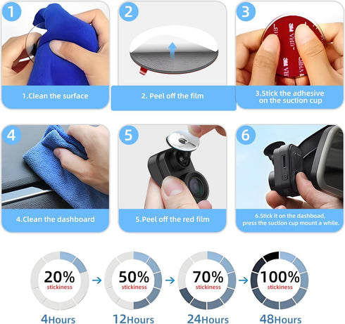 Double Sided Adhesive Pads, Sticky Dash Cam Mounting Tape, Heavy Duty Sticker for Cars Dashboard & Daily Use, 6 Packs