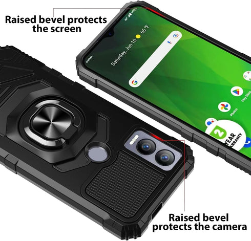 TJS Cricket Magic 5G Case, AT&T Propel 5G Case with Tempered Glass Screen Protector, Heavy Duty Drop Protection (Black)