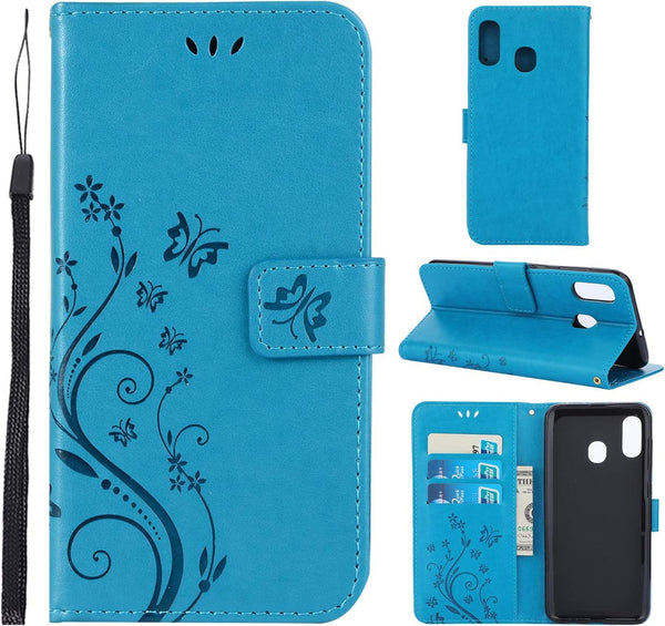 Galaxy A30 Case, Galaxy A20 Case, Butterfly Embossed PU Card Slots & Kickstand Leather Wallet Flip Protective Cover,