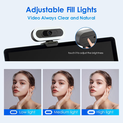 saylas 2K 2K@60FPS 65 Webcam with Lights, HD Webcam for PC, Web cam with Microphone, FOV, Autofocus, Noise